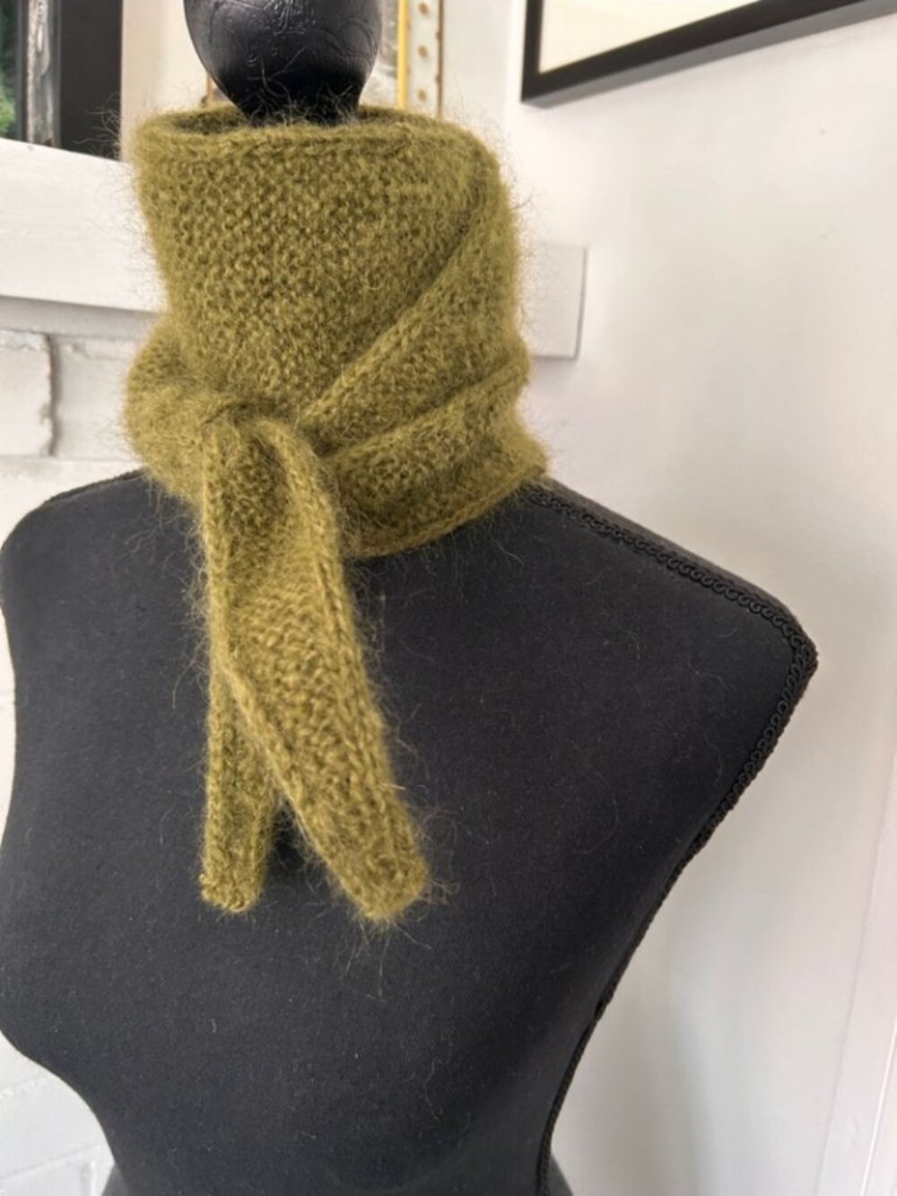 Brand New Handmade Moss Green Mohair Sophie Scarf in Large